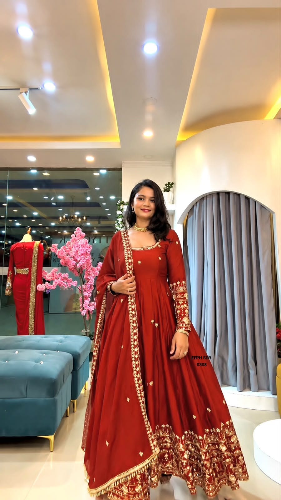 Crunchy Silk Embroidered Sequence Work Anarkali Salwar Set